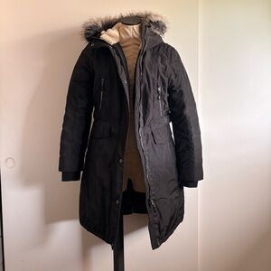 Women's Black Fur-Trimmed Cold Weather Parka